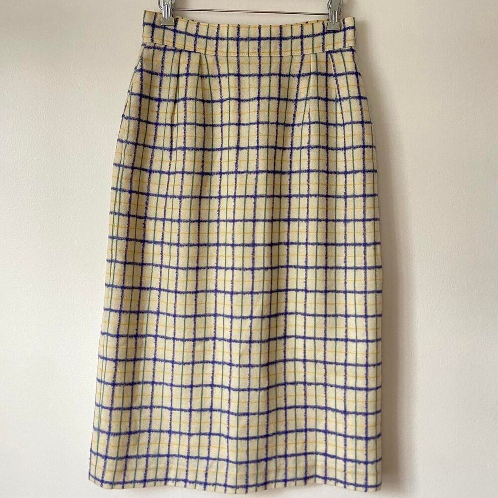 Vintage Wool Jantzen Retro Cream Colorful Plaid Skirt Size Small